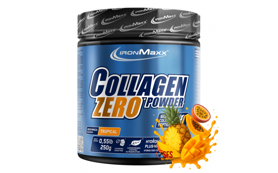 IronMaxx Collagen Powder Zero – коллаген без сахара, 250 г, Троп IronMaxx Collagen Powder Zero 250 г – Tropical; порошковый колла