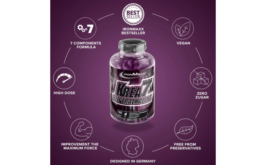 IronMaxx Krea7 Superalkaline – 180 таблеток IronMaxx Krea7 Superalkaline – 7 форм креатину, таблетована форм