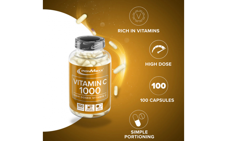 IronMaxx Vitamin C 1000 – 100 капсул, вітамін С для імунітету IronMaxx Vitamin C 1000 – капсули вітаміну С для імунітету та за
