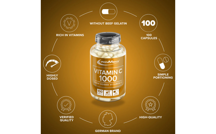 IronMaxx Vitamin C 1000 – 100 капсул, вітамін С для імунітету IronMaxx Vitamin C 1000 – капсули вітаміну С для імунітету та за