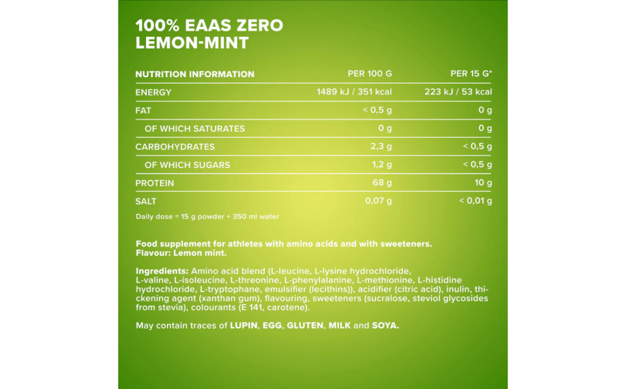 Состав IronMaxx EAAs Zero – Lemon-Mint – Nutrition Facts Состав IronMaxx EAAs Zero 500 г – пищевая ценность, вкус Lemon-M