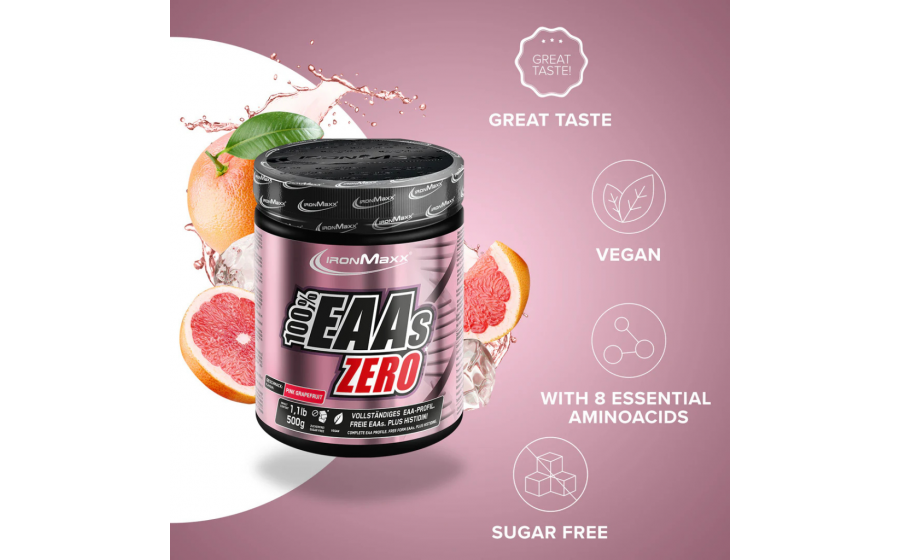 IronMaxx EAAs Zero – Pink Grapefruit – аминокислоты без сахара IronMaxx 100% EAAs Zero 500 г – аминокислоты без сахара, вкус Pi