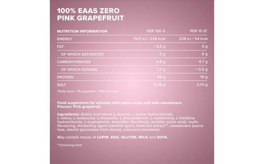 Состав IronMaxx EAAs Zero – Pink Grapefruit – Nutrition Facts Состав IronMaxx EAAs Zero 500 г – пищевая ценность, вкус Pink Gr