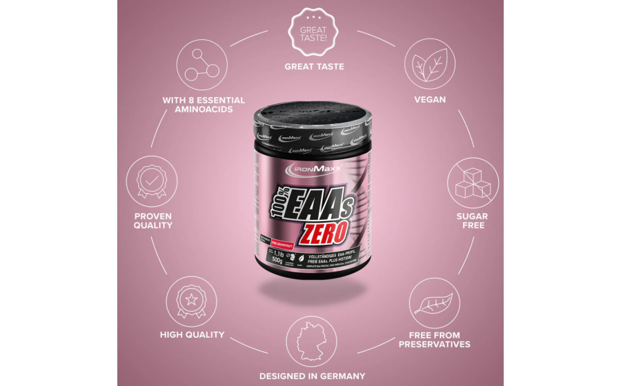 IronMaxx EAAs Zero – Pink Grapefruit – аминокислоты без сахара IronMaxx 100% EAAs Zero 500 г – аминокислоты без сахара, вкус Pi