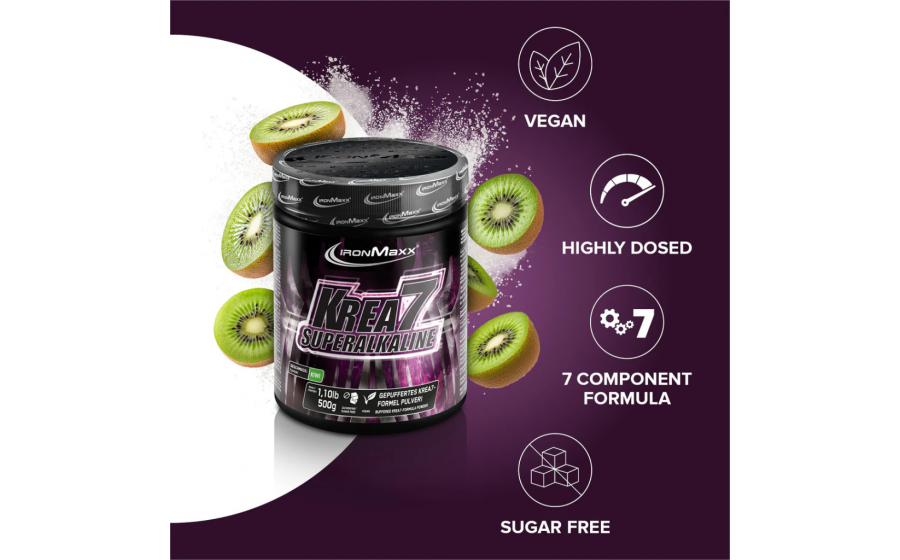 IronMaxx Krea7 Superalkaline Powder – 7 форм креатину, смак ківі