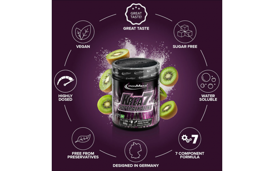 IronMaxx Krea7 Superalkaline Powder – 7 форм креатина, вкус киви