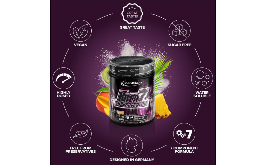 IronMaxx Krea7 Superalkaline Powder – 7 форм креатина, тропическ