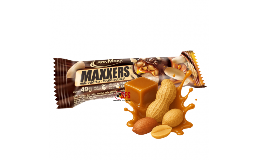 IronMaxx Maxxers Protein Bar – батончик з 27% білка, Арахіс-Кара IronMaxx Maxxers Protein Bar 49 г – Peanut Caramel; протеїновий