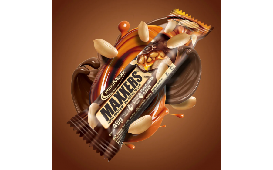 IronMaxx Maxxers Protein Bar – батончик з 27% білка, Арахіс-Кара IronMaxx Maxxers Protein Bar 49 г – Peanut Caramel; протеїновий