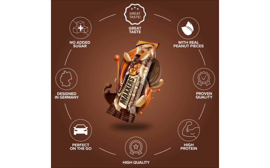 IronMaxx Maxxers Protein Bar – батончик с 27% белка, Арахис-Кара IronMaxx Maxxers Protein Bar 49 г – Peanut Caramel; протеиновый