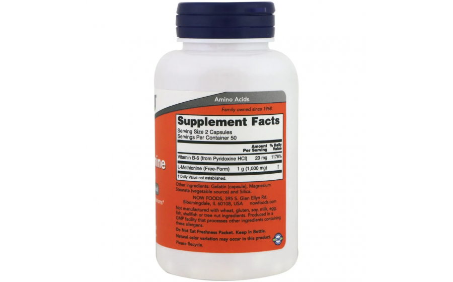 NOW Foods L-Methionine 500 мг 100 капс — амінокислоти, детоксика