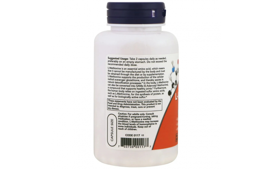 NOW Foods L-Methionine 500 мг 100 капс — амінокислоти, детоксика