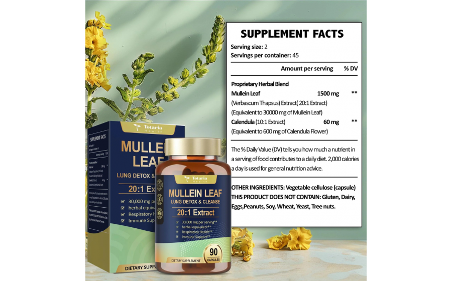 Totaria Mullein Leaf — 90 капсул для підтримки легень