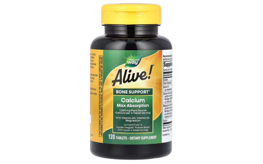Nature’s Way Alive! Calcium Max Absorption – рослинний кальцій 1 Nature’s Way Calcium Max Absorption – 120 таблеток з D3 і K2