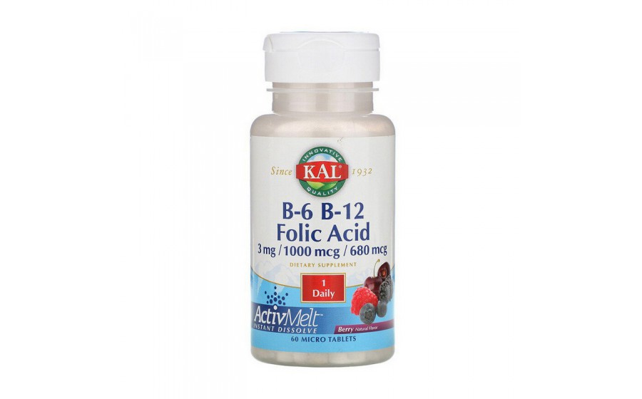 B-6 3 mg B-12 1000 mcg Folic Acid 680 mcg (60 micro tablets, berry)