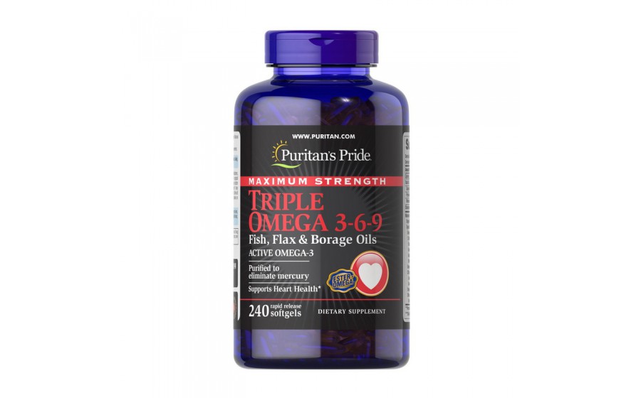 Maximum Strength Triple Omega 3-6-9 Fish, Flax & Borage Oils (240 softgels)