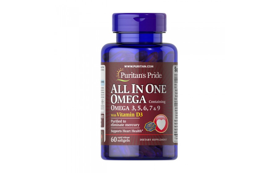 All in One Omega 3,5,6,7 & 9 with Vitamin D3 (60 softgels)