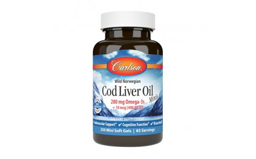 Cod Liver Oil 280 mg Omega-3s + 10 mcg D3 Minis wild norwegian (250 mini soft gels)