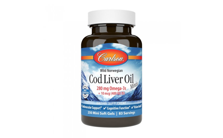 Cod Liver Oil 280 mg Omega-3s + 10 mcg D3 Minis wild norwegian (250 mini soft gels)