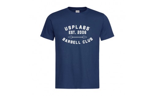 Barbell Club Fitted T-Shirt (L size, blue/white)