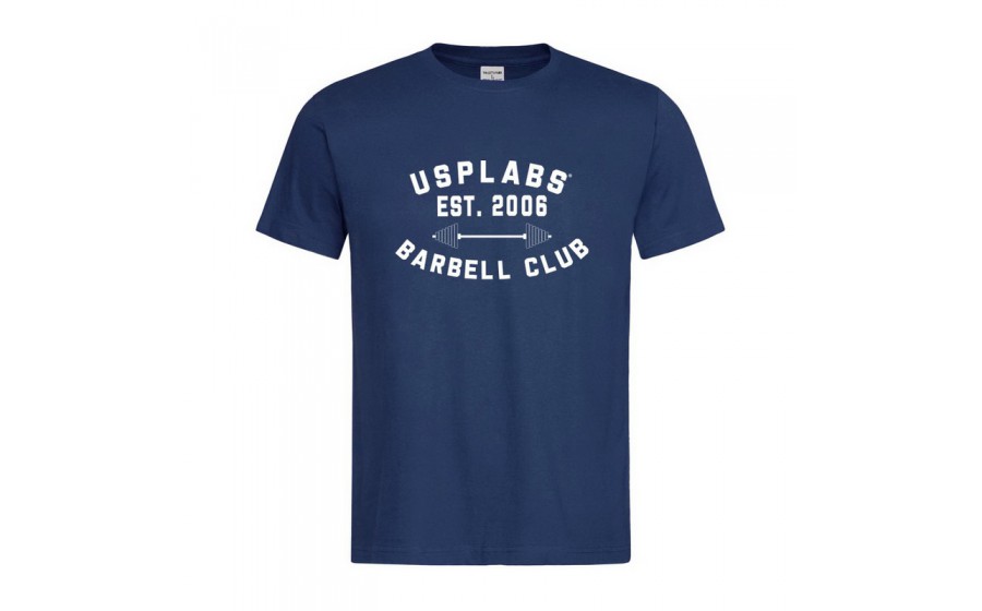 Barbell Club Fitted T-Shirt (L size, blue/white)