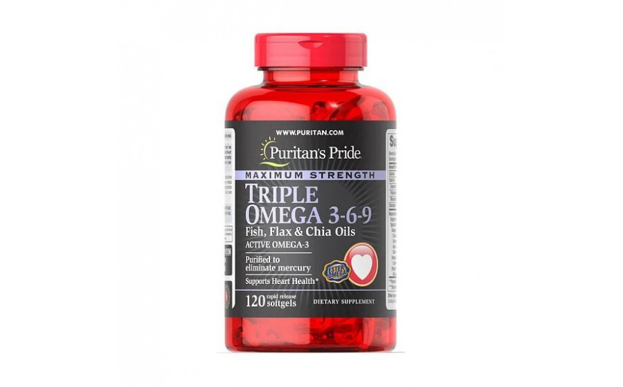 Maximum Strength Triple Omega 3-6-9 Fish, Flax & Chia Oils (120 softgels)