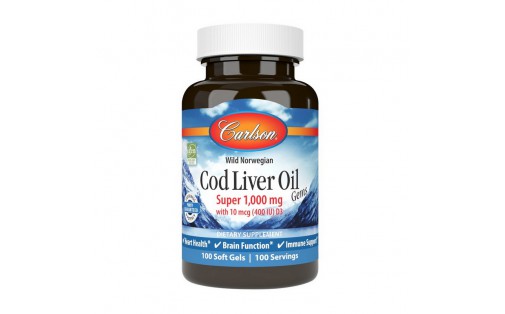 Cod Liver Oil Super 1,000 mg With 10 mcg (400 IU) D3 wild norwegian (100 soft gels)