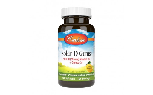 Solar D Gems 2,000 IU (50 mcg) Vitamin D3 + Omega-3s (120 soft gels, lemon)