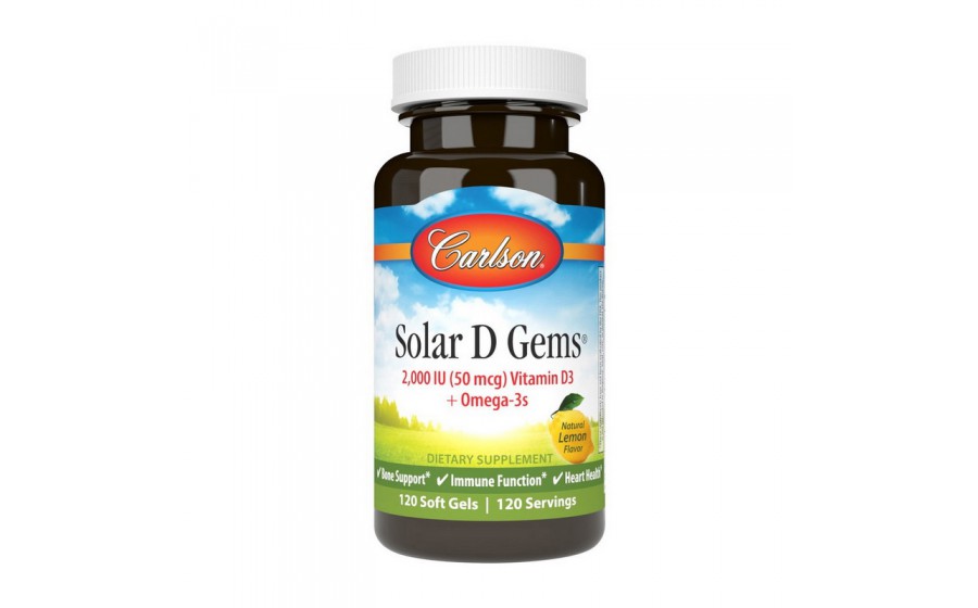 Solar D Gems 2,000 IU (50 mcg) Vitamin D3 + Omega-3s (120 soft gels, lemon)