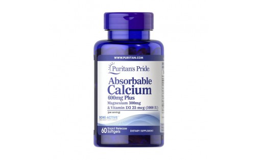 Absorbable Calcium 600 mg Plus Magnesium 300 mg & Vitamin D3 25 mcg (60 softgels)