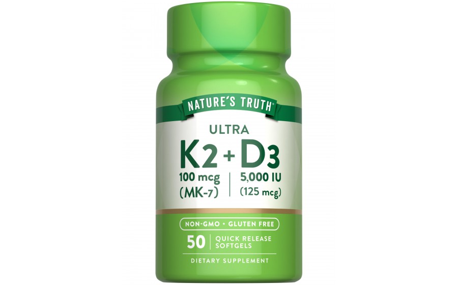 Nature's Truth K-2 + D3 (100 mcg MK-7, 5000 IU), 50 softgels Nature's Truth K-2 + D3 (100 mcg MK-7, 5000 IU), 50 softgels